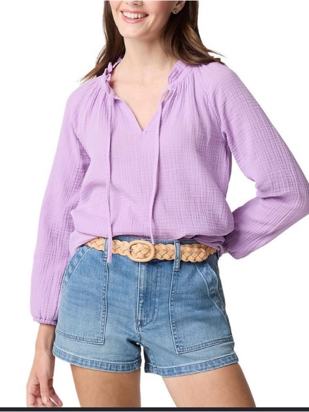 J.Crew Factory Long-Sleeve Gauze Tie-Neck Top